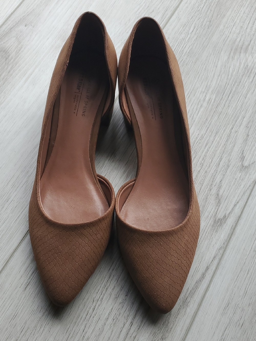 Call It Spring Women's Pointed Flats in Tan Brown Small Heel!